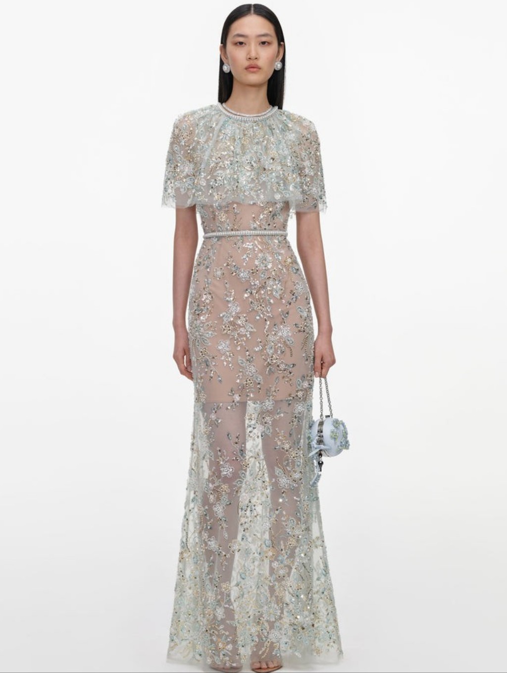 Self Portrait Mint Embellished Cape Maxi Dress